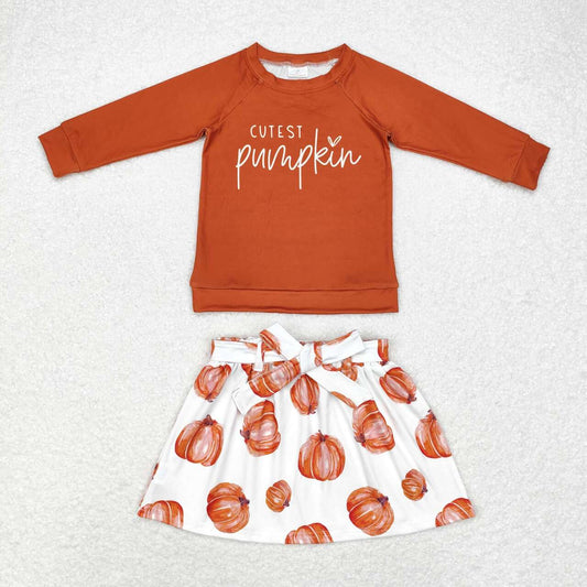 GLD0686 Cutest Pumpkin Top Skirts Girls Fall Clothes Set