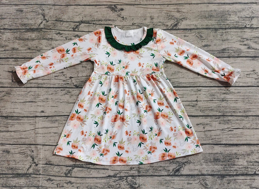 (Pre-order)GLD0690 Flowers Print Girls Knee Length Fall Dress