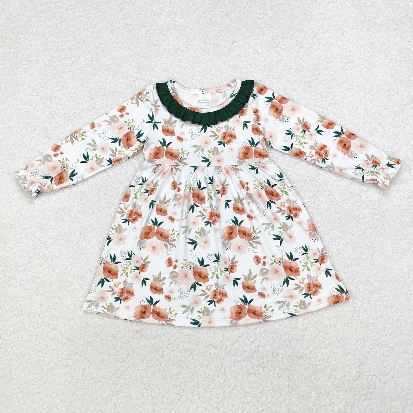 GLD0690 Flowers Print Girls Knee Length Fall Dress