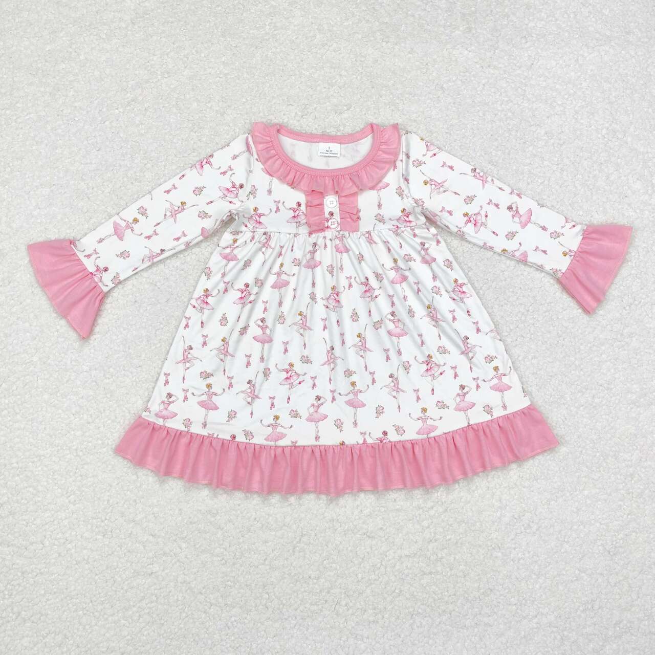 GLD0720 Dancer Flowers Pink Print Girls Knee Length Dress