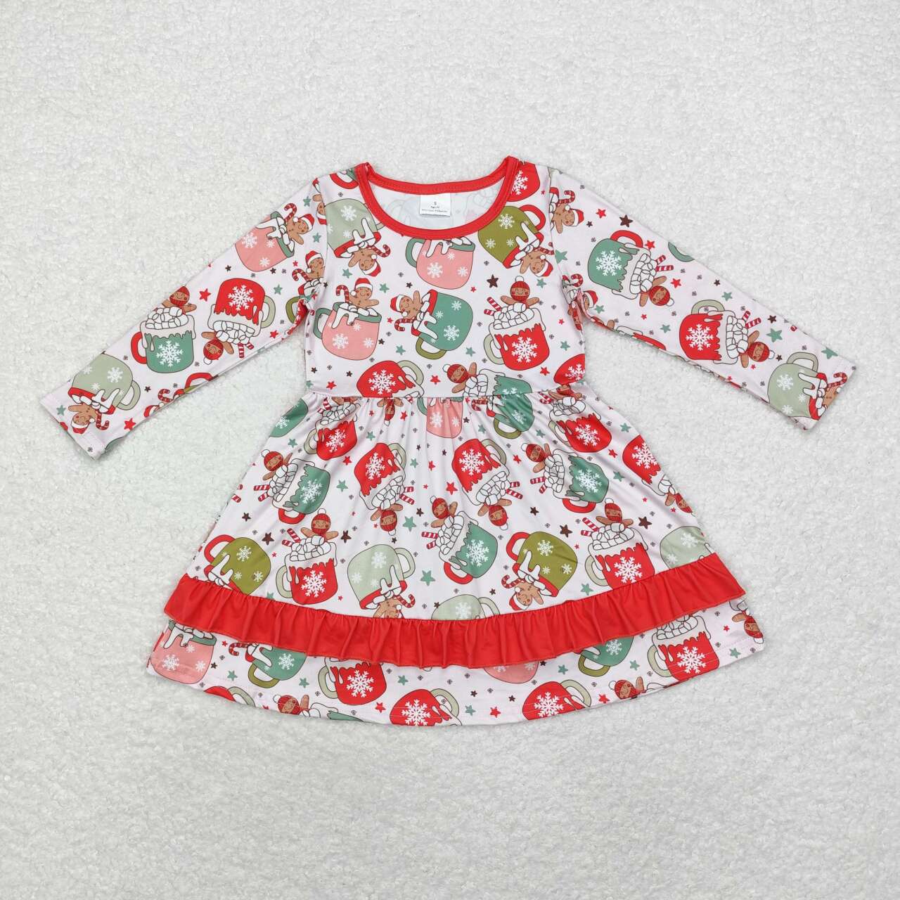 GLD0732 Gingerbread Milk Print Girls Knee Length Christmas Dress