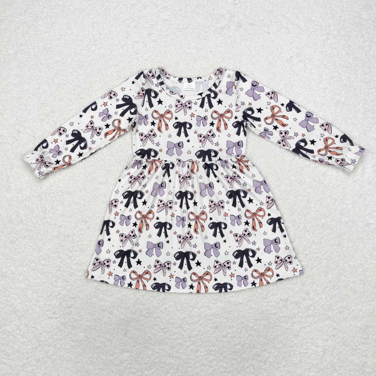 GLD0738 Bows Stars Print Girls Knee Length Halloween Dress