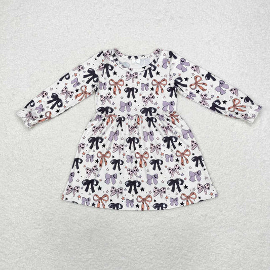 GLD0738 Bows Stars Print Girls Knee Length Halloween Dress