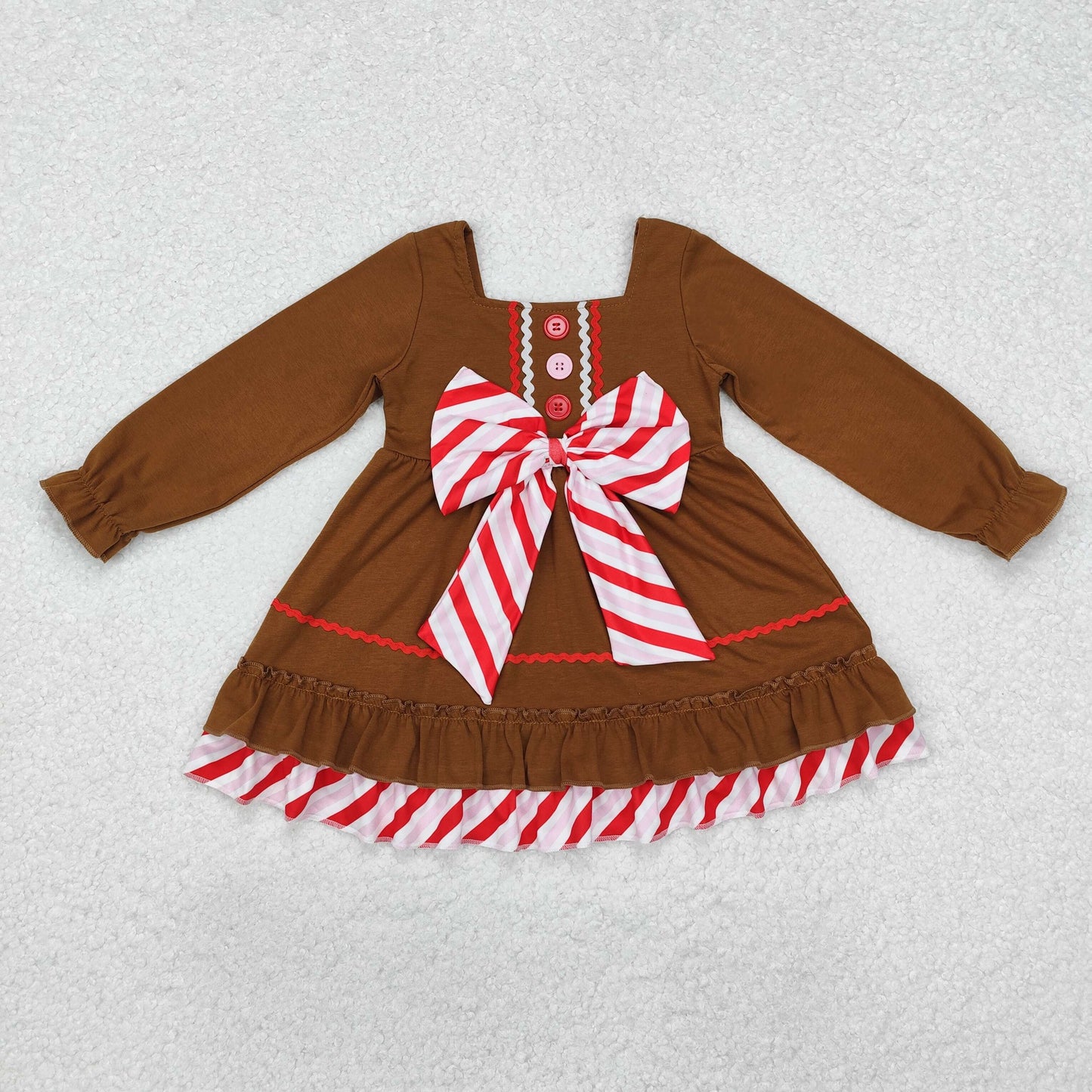 Gingerbread Bows Brown Stripes Print Sisters Christmas Matching Clothes