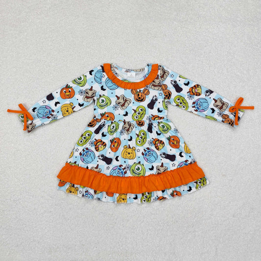 GLD0791 Cartoon Figure Pumpkin Print Girls Knee Length Halloween Dress