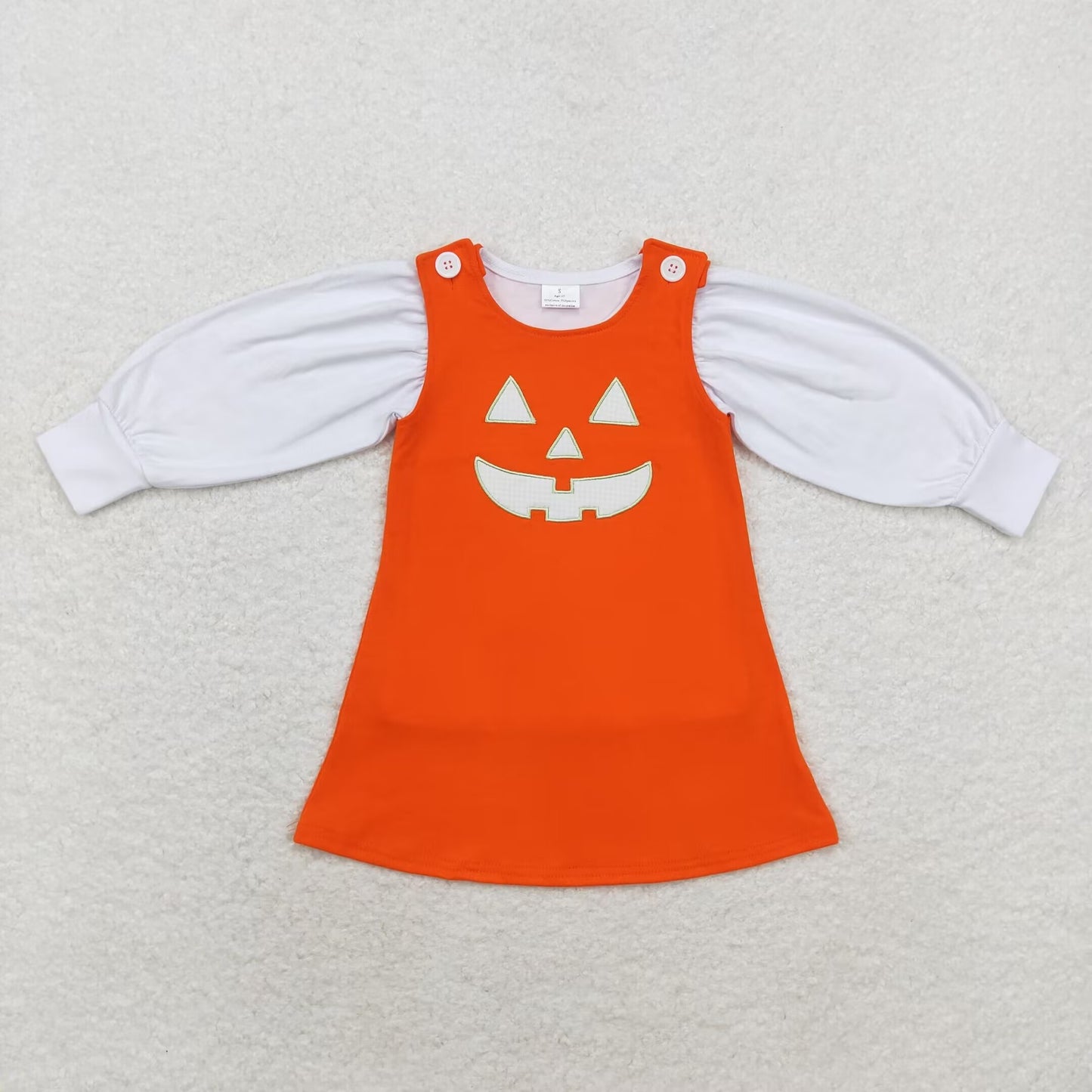 GLD0807 White Top Ghost Face Embroidery Orange Dress Girls 2 Pieces Halloween Clothes Set