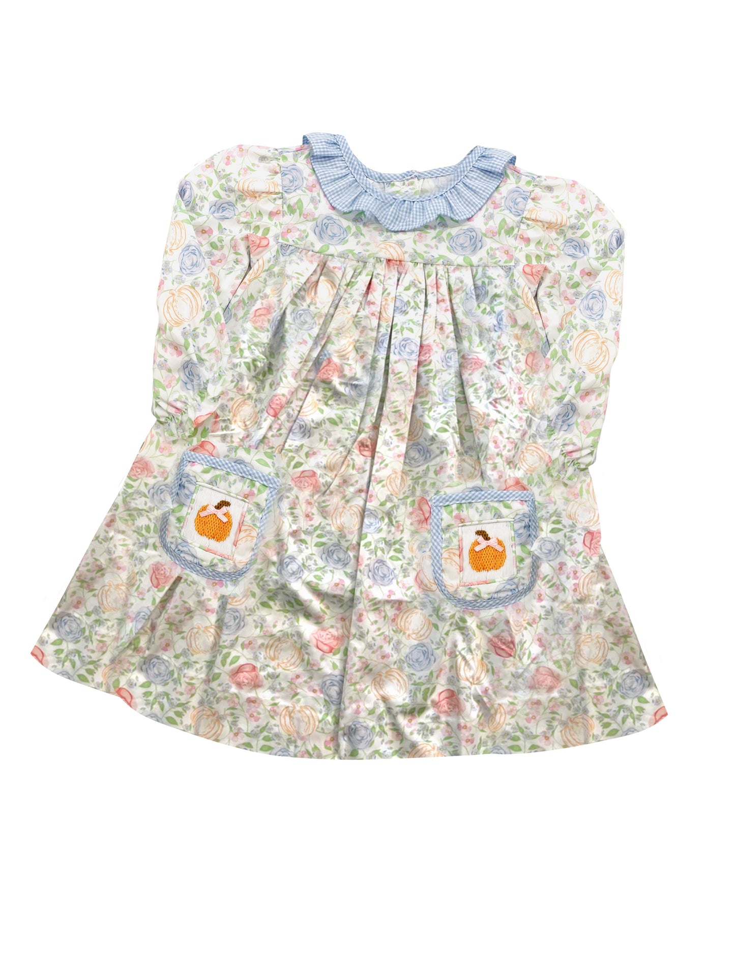 (Pre-order)GLD0809 Flowers Pumpkin Print Girls Knee Length Fall Dress