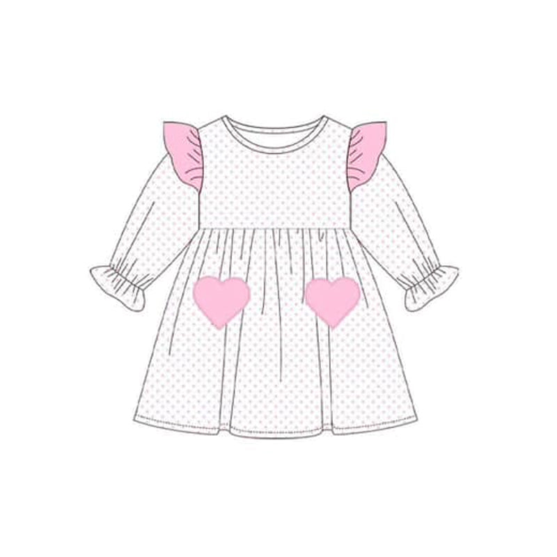 (Pre-order)GLD0845 Pink Heart Dots Print Girls Fall Knee Length Dress