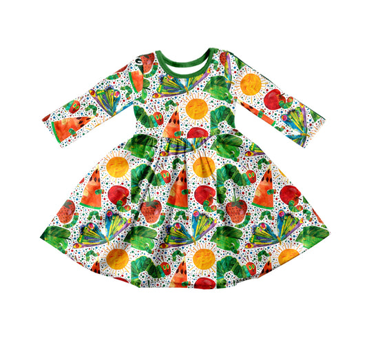 (Pre-order)GLD0858 Hungry Caterpillar Print Girls Knee Length Dress