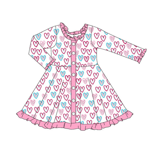 (Pre-order)GLD0902 Heart Print Girls Valentine's Day Knee Length Dress