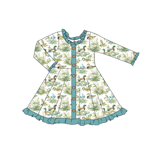 (Pre-order)GLD0906 Duck Flowers Print Girls Fall Knee Length Dress