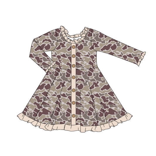 (Pre-order)GLD0915 Camo Print Girls Fall Knee Length Dress