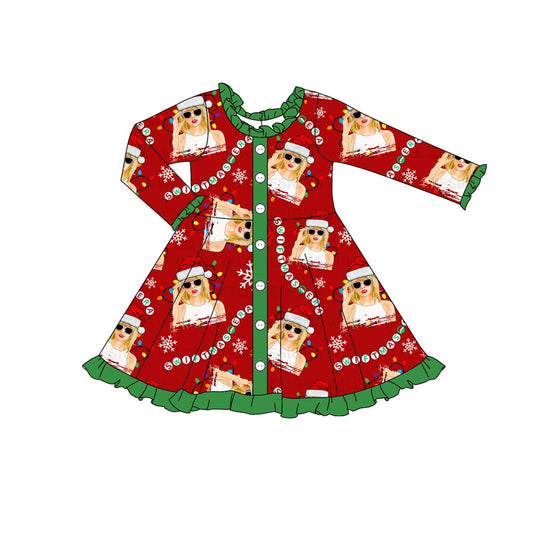 (Pre-order)GLD0924 Singer Swiftie Lights Print Girls Christmas Knee Length Dress