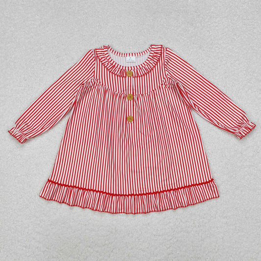 GLD0933 Red Stripes Print Girls Christmas Knee Length Dress