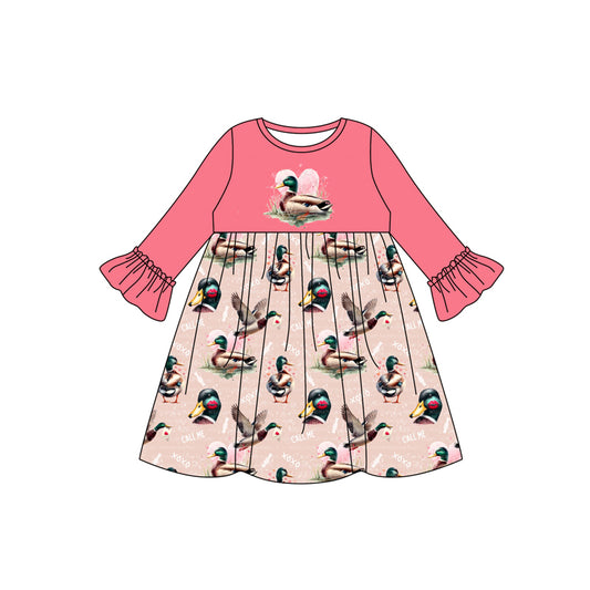 (Pre-order)GLD0971 Duck Heart Call Me XOXO Print Girls Valentine's Day Knee Length Dress