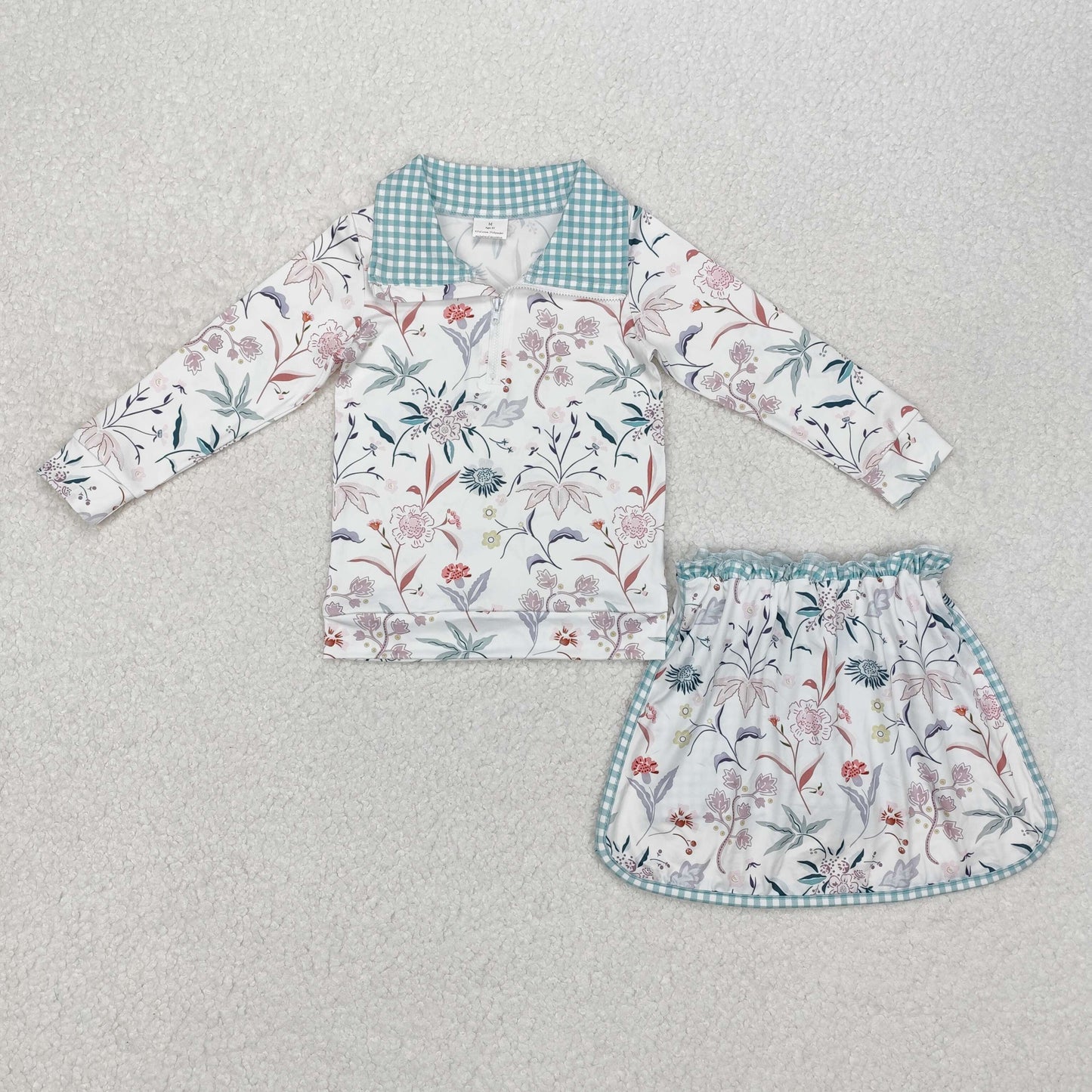 Flowers Long Sleeve Zipper Top Skirts Shorts Girls Clothes Set Sisters Wear