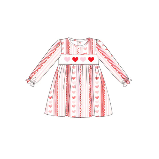 (Pre-order)GLD0976 Heart Print Girls Valentine's Day Knee Length Dress