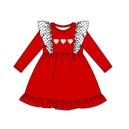 (Pre-order)GLD0986 Heart Red Print Girls Valentine's Day Knee Length Dress