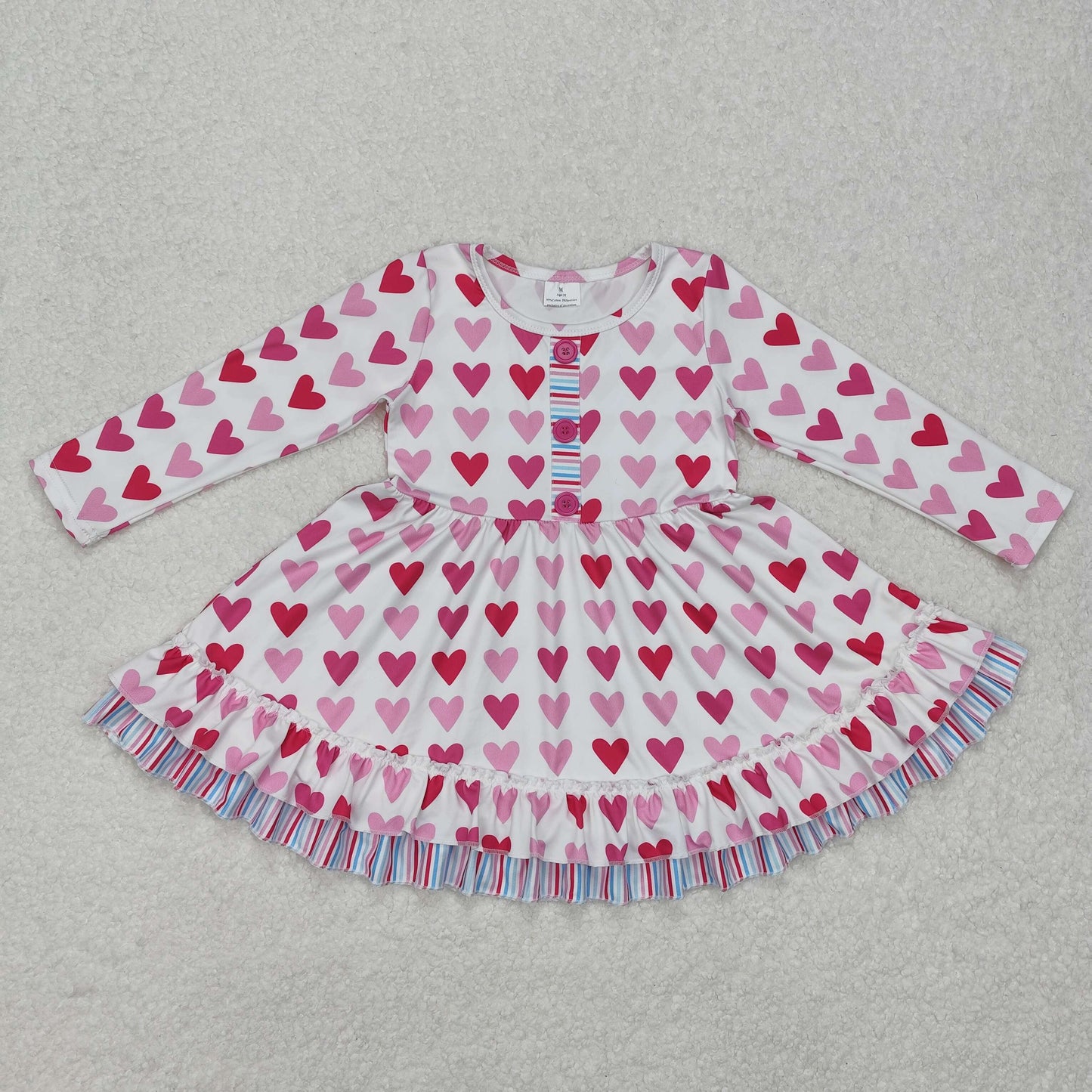 GLD0988 Heart Print Girls Valentine's Day Knee Length Dress