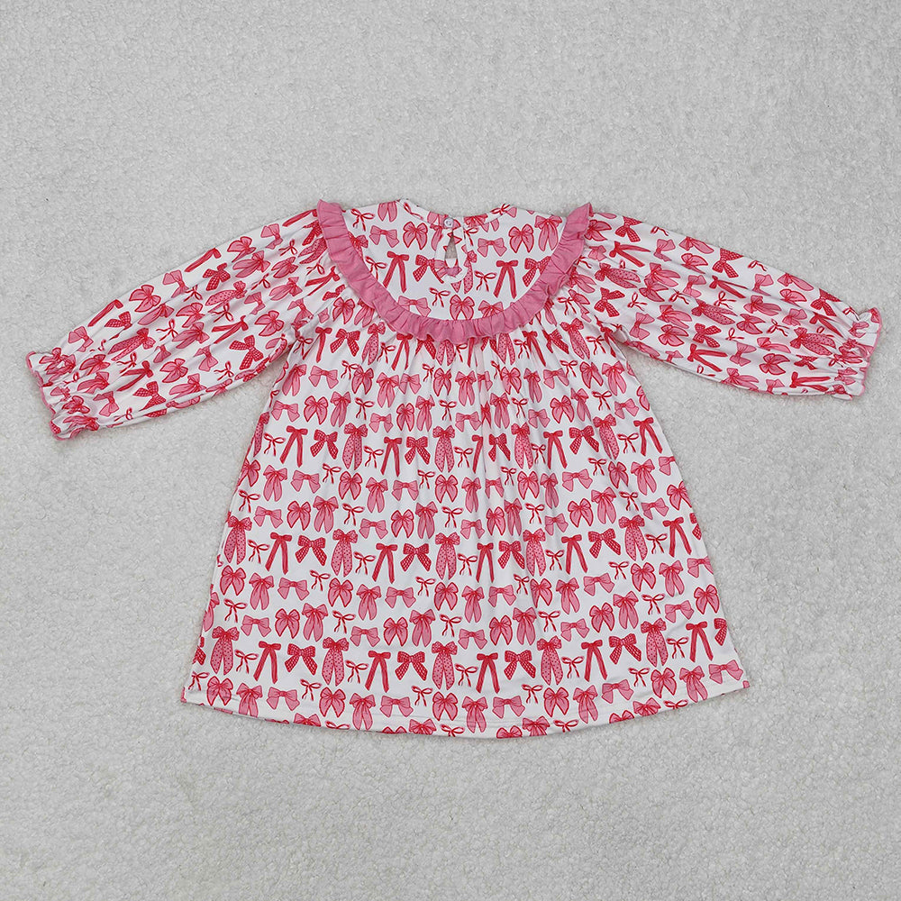 MAMA'S BESTIE Embroidery Pink Bows Print Sisters Summer Matching Smocked Clothes