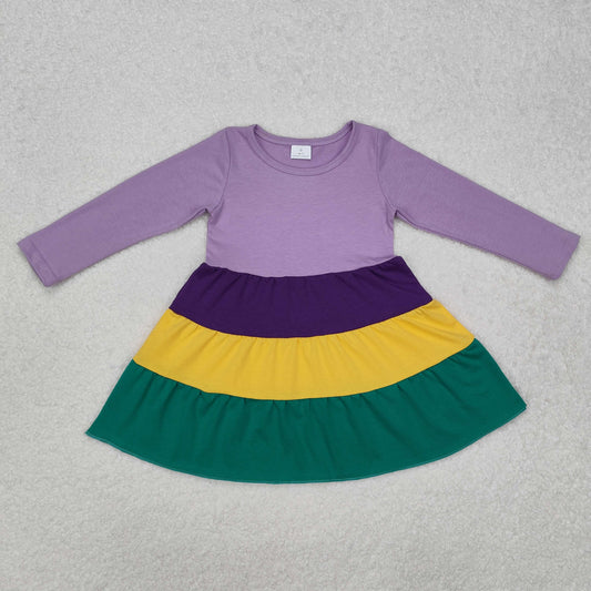 GLD0997 Purple Yellow Green Color Girls Mardi Gras Knee Length Dress