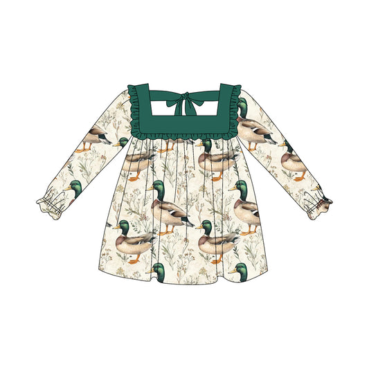 (Pre-order)GLD1057 Duck Print Girls Fall Knee Length Dress