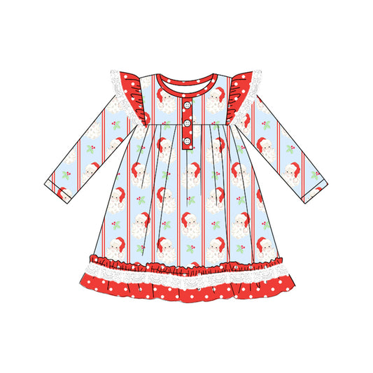 (Pre-order)GLD1066 Santa Holly Print Girls Christmas Knee Length Dress