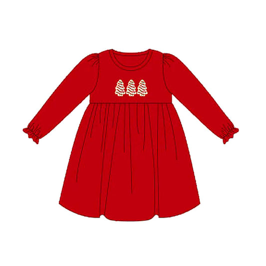 (Pre-order)GLD1089 Debbie Cake Red Print Girls Christmas Knee Length Dress
