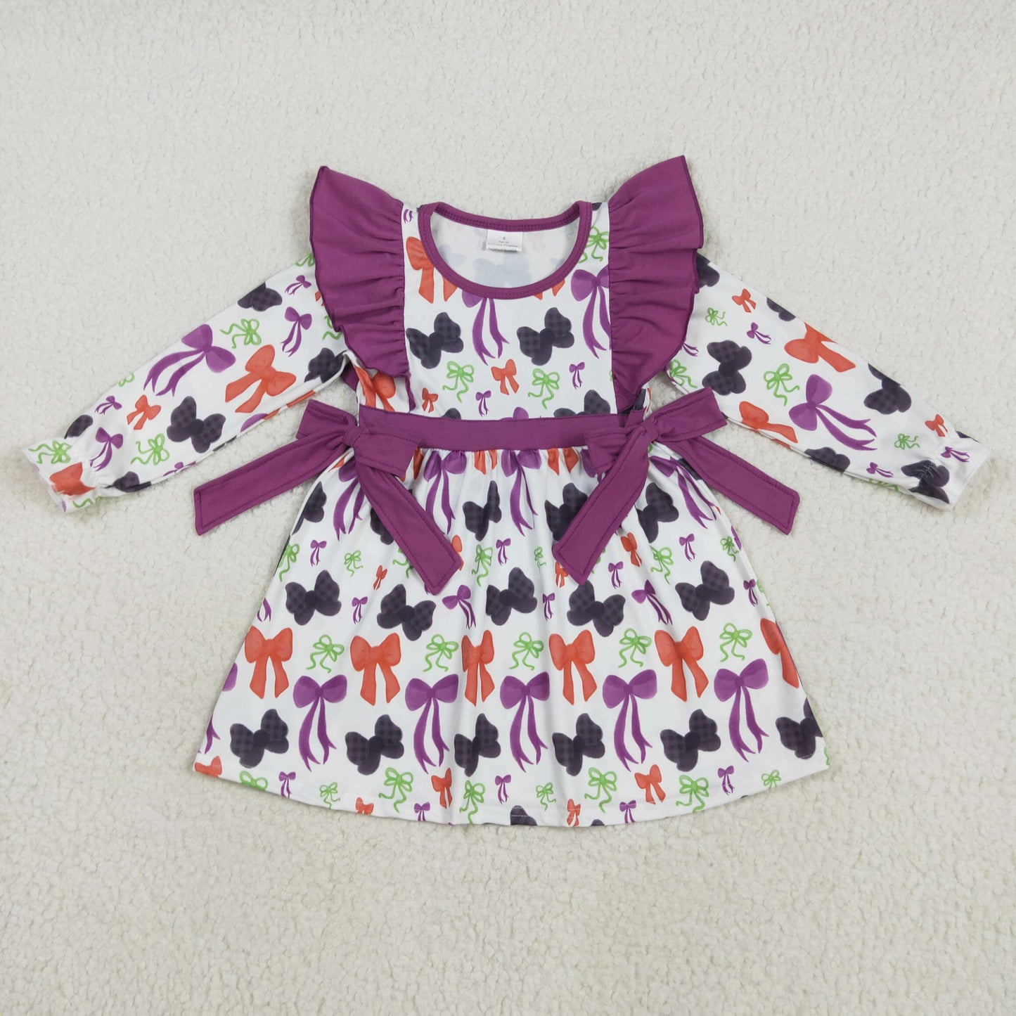 Orange Purple Bows Print Girls Halloween Clothes Sisters Matching Wear
