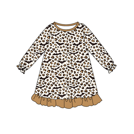 (Pre-order)GLD1125 Bat Leopard Print Girls Halloween Knee Length Dress