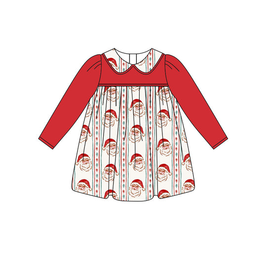(Pre-order)GLD1135 Santa Print Girls Christmas Knee Length Dress