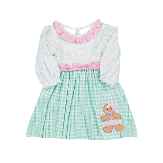 (Pre-order)GLD1143 Gingerbread Plaid Print Girls Christmas Knee Length Dress