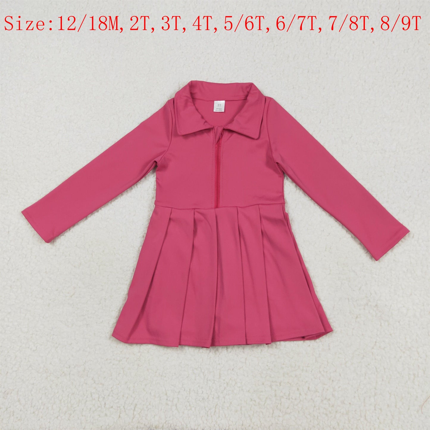 GLD1146 Hot Pink Color Girls Long Sleeve Zipper Knee Length Yoga Dress