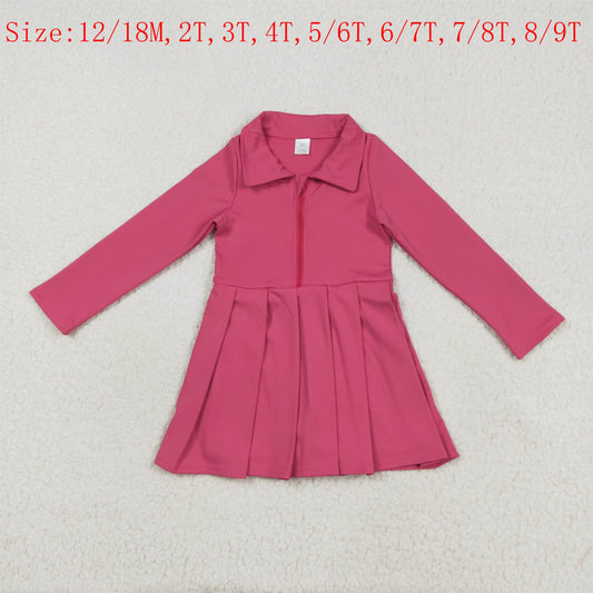 GLD1146 Hot Pink Color Girls Long Sleeve Zipper Knee Length Yoga Dress