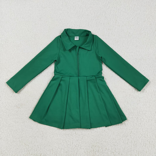 GLD1148 Green Color Girls Long Sleeve Zipper Knee Length Yoga Dress