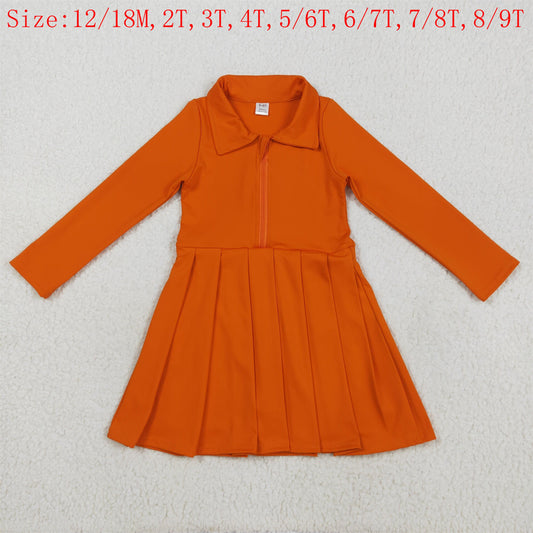 GLD1149 Orange Color Girls Long Sleeve Zipper Knee Length Yoga Dress