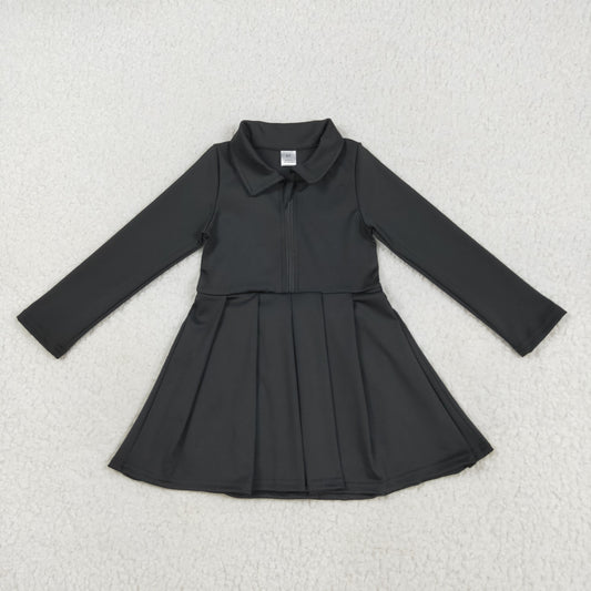 GLD1150 Black Color Girls Long Sleeve Zipper Knee Length Yoga Dress