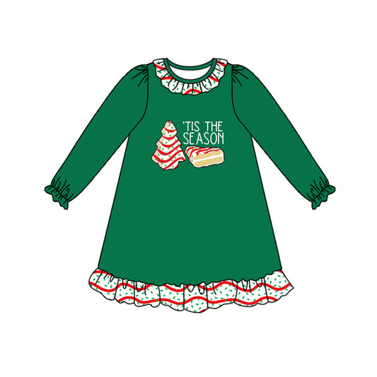 (Pre-order)GLD1155 Debbie Cake Print Girls Christmas Knee Length Dress