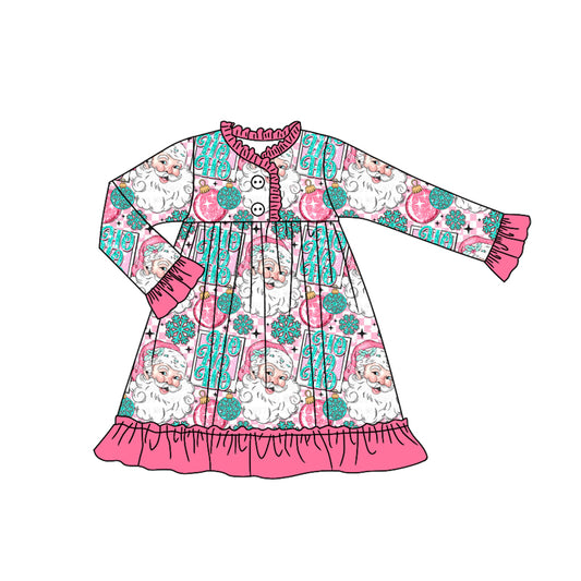 (Pre-order)GLD1184 HOHOHO Santa Print Girls Christmas Knee Length Pajamas Gown Dress