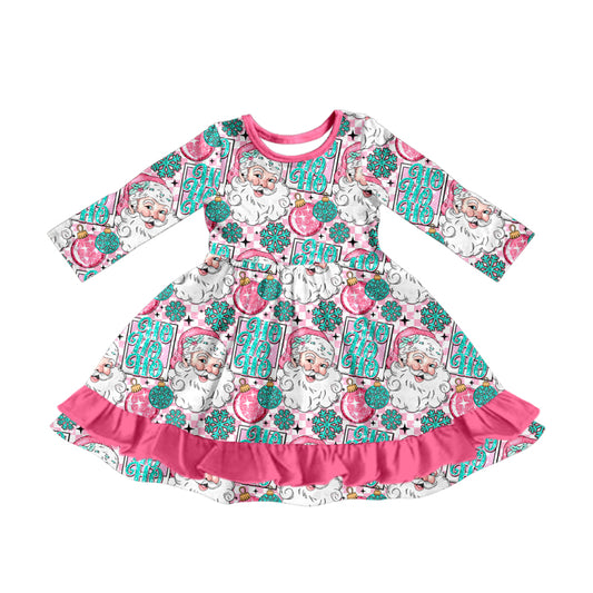 (Pre-order)GLD1185 HOHOHO Santa Print Girls Christmas Knee Length Dress