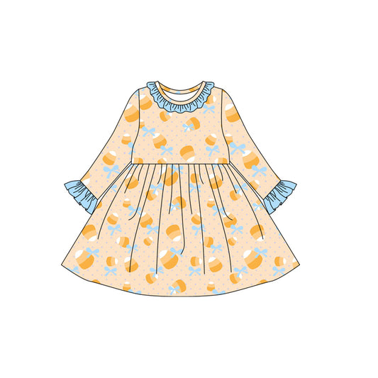 (Pre-order)GLD1223 Candy Bows Print Girls Halloween Knee Length Dress