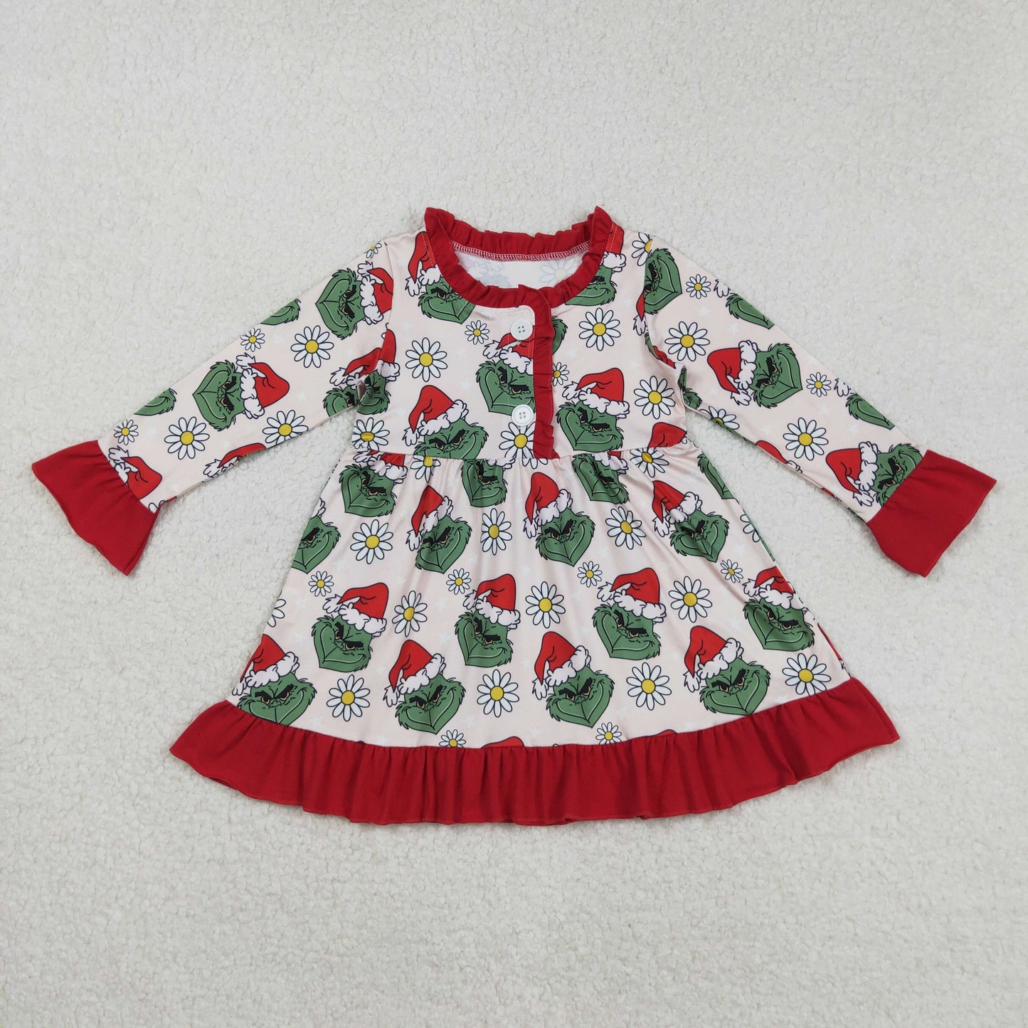 Green Frog Flowers Print Girls Christmas Clothes Sisters Matching Wear