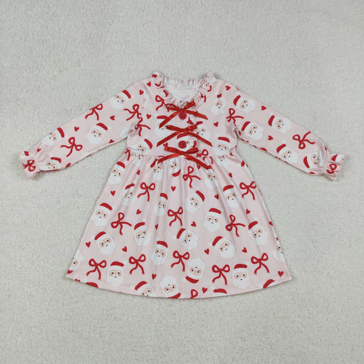 Santa Bows Print Girls Christmas Clothes Sisters Wear