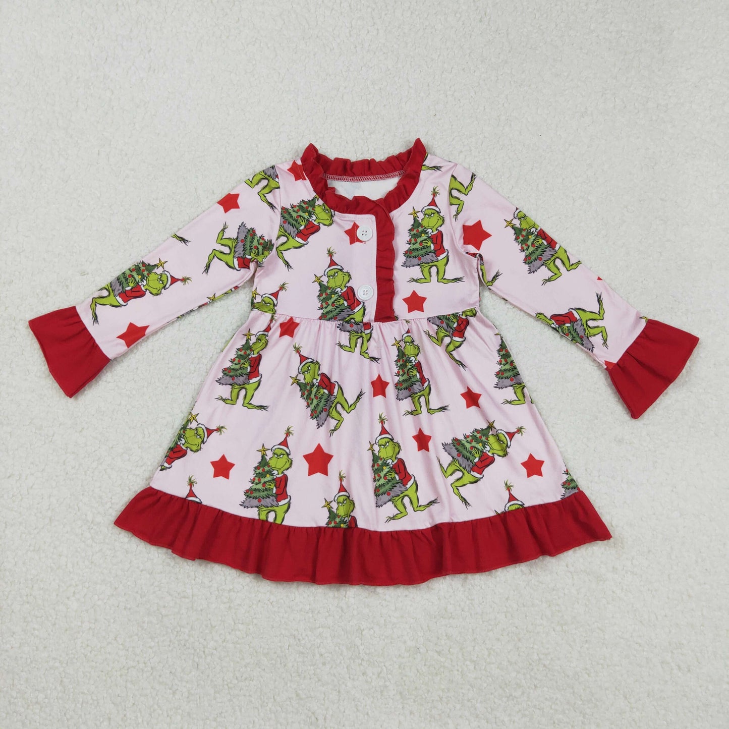 Green Frog Stars Print Girls Christmas Clothes Sisters Matching Wear