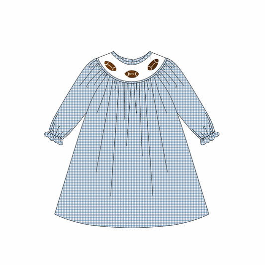 (Pre-order)GLD1247 Football Plaid Print Girls Long Sleeve Knee Length Dress