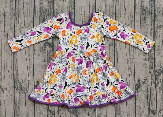 (Pre-order)GLD1249 Witch Print Girls Halloween Knee Length Dress