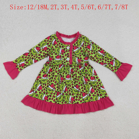 GLD1254 Green Frog Leopard Print Girls Christmas Knee Length Pajamas Gown Dress
