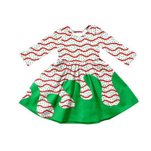 (Pre-order)GLD1259 Debbie Cake Sprinkles White Print Girls Christmas Knee Length Dress