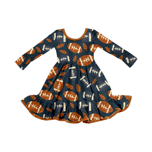 (Pre-order)GLD1262 Football Leaf Print Girls Fall Knee Length Dress