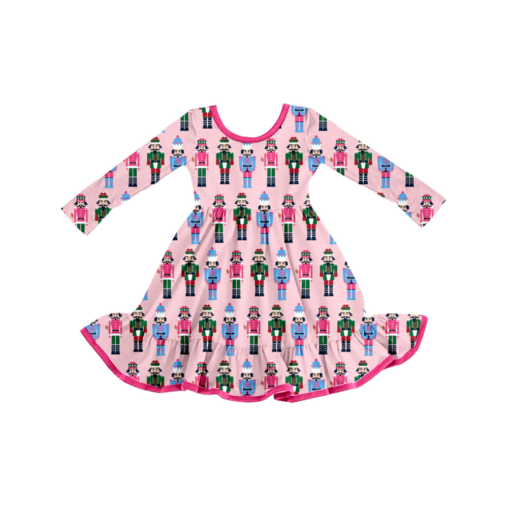 (Pre-order)GLD1280 Nutcracke* Soldier Print Girls Christmas Knee Length Dress
